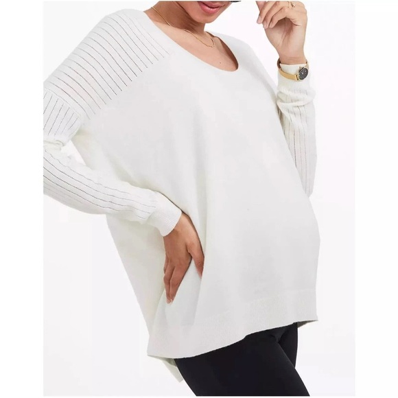 HATCH Cream Scoop Neck Merino Wool Cashmere Sweater - Picture 1 of 11